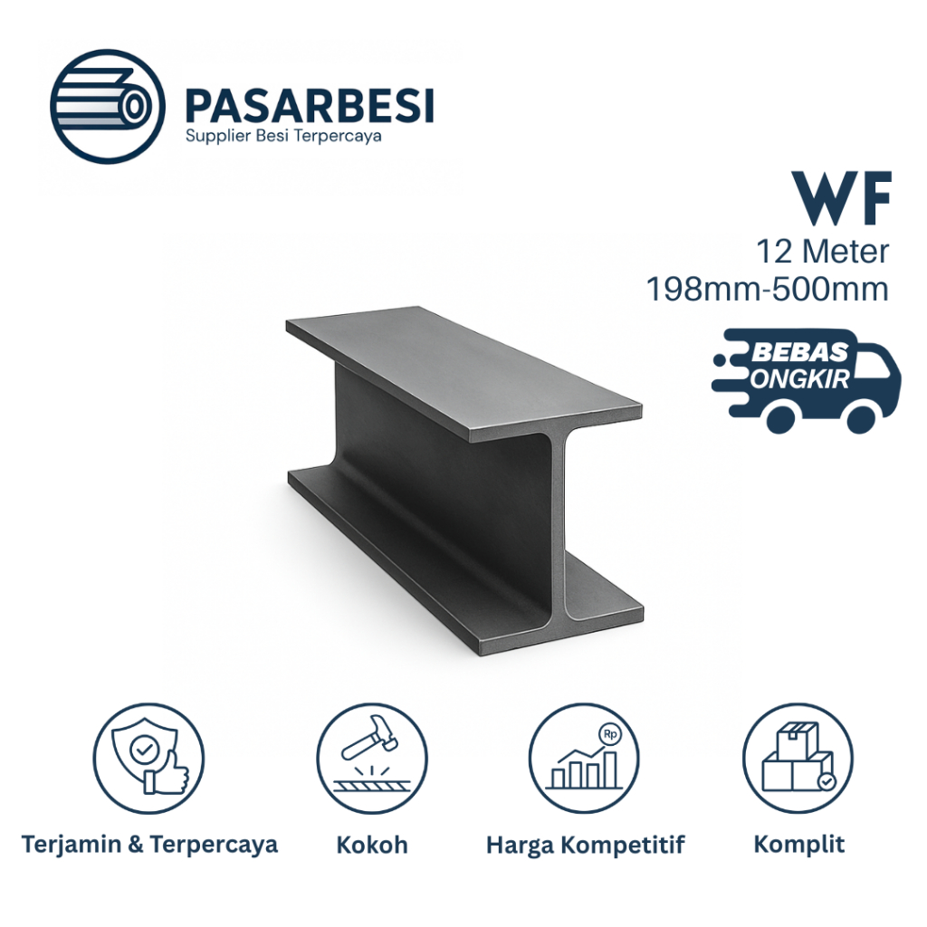 Besi WF Wide Flange 150 - 400mm Baja Profil untuk Struktur Berat