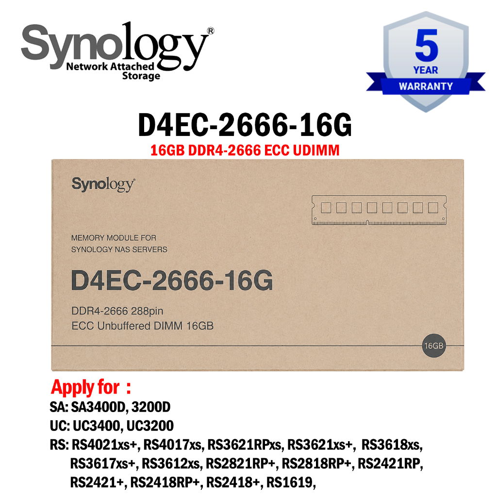 Synology Memory Upgrade D4EC-2666-16G : 16GB DDR4 2666 ECC UDIMM