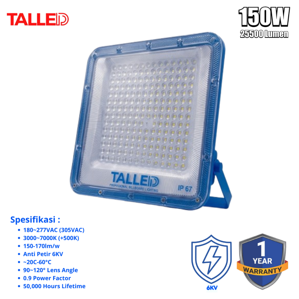 LAMPU SOROT TALLED BLUE IP67 OUTDOOR 150W LED SUPER TERANG