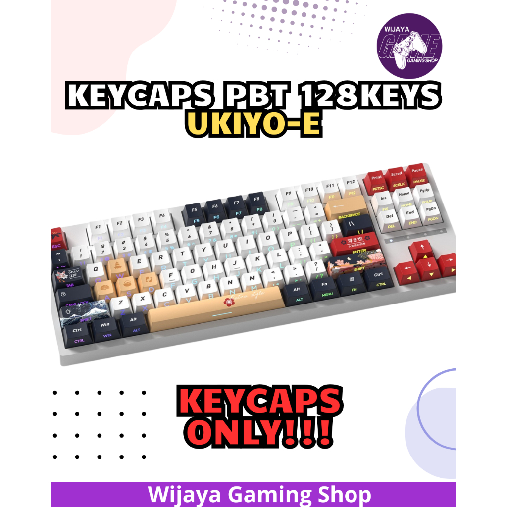 Terlarisss Keycaps PBT 128 Keys Ukiyo-E Japanese Style Side Print Mechanical Keyboard