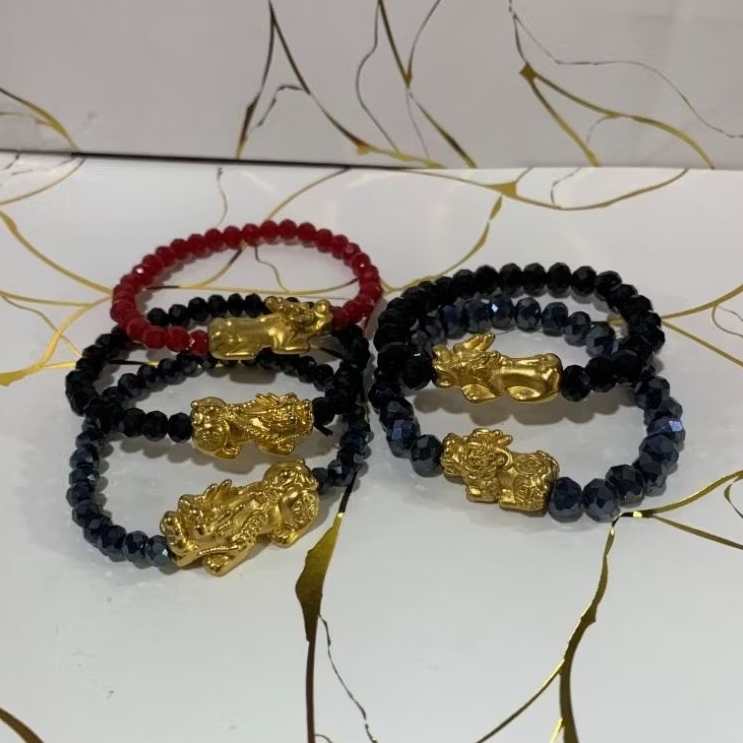 Gelang Kristal Pixiu Naga Emas Feng Shui
