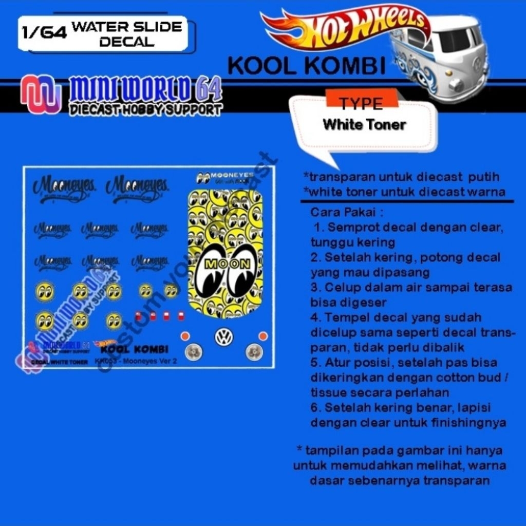 KK053 Decal Hotwheels White Toner Kool Kombi Mooneyes Ver 2