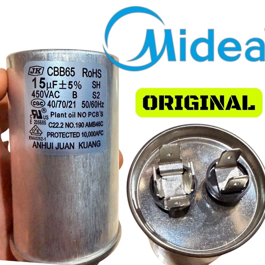 Kapasitor capasitor AC Midea 1/2 PK original 15 mikro uf