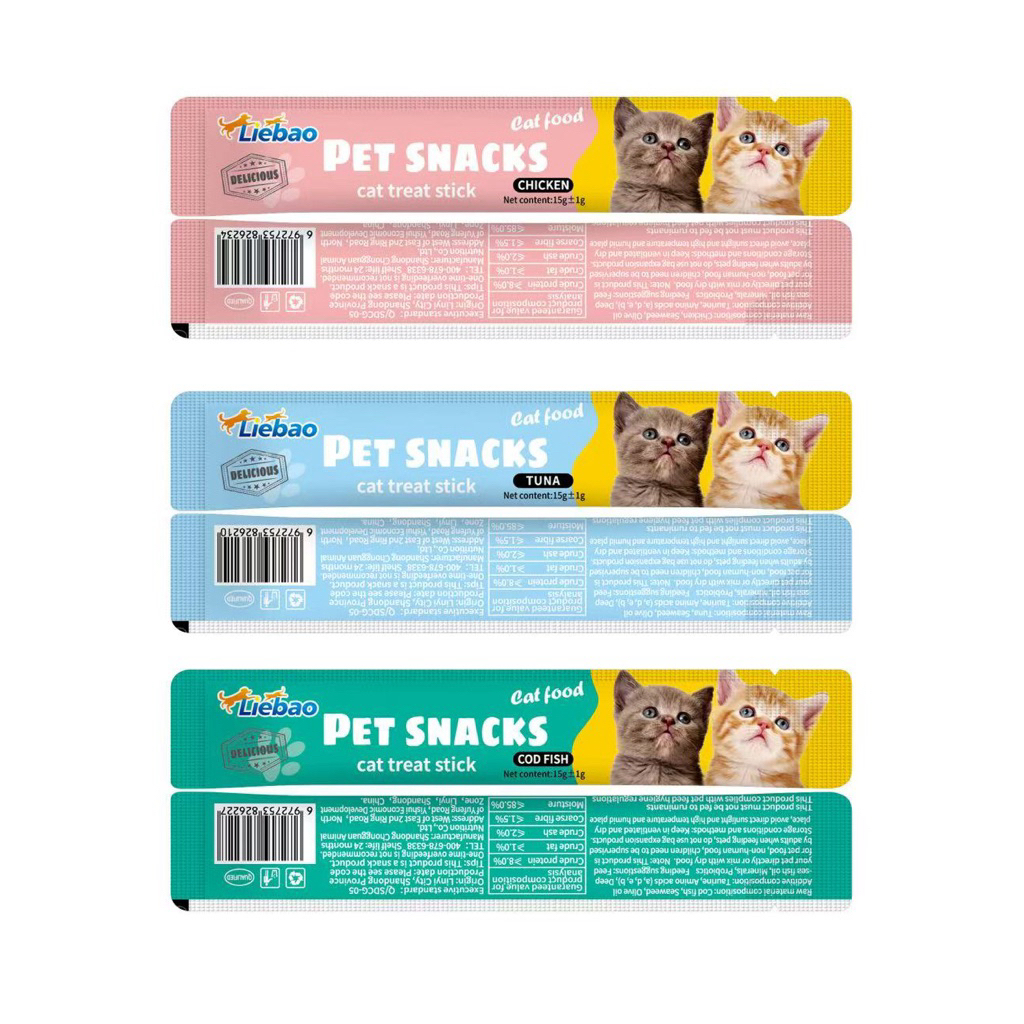 paket 100 PC Liebao snack kucing 15 gram 3 varian rasa import dari china