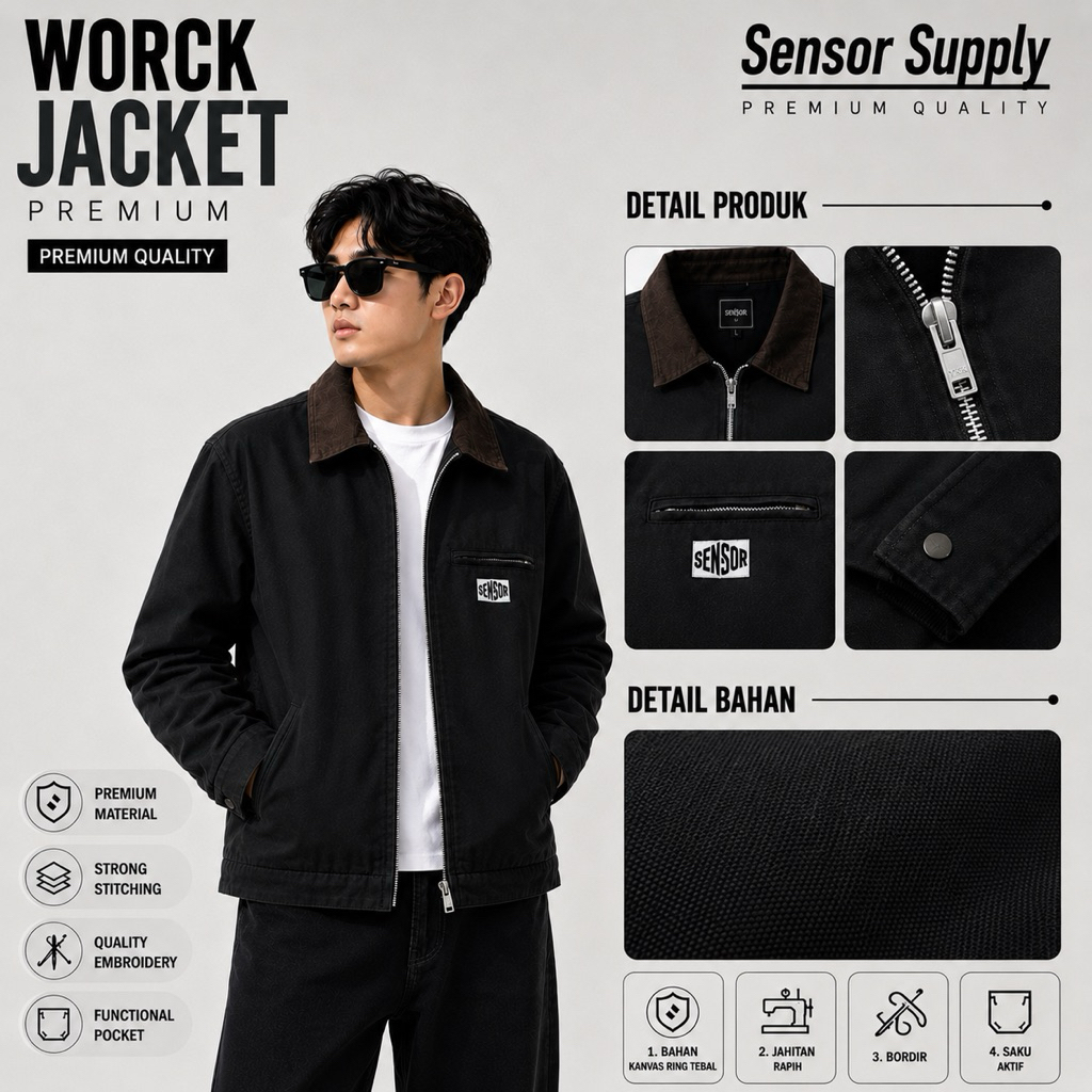Work Jacket Pria Vintage Canvas Premium SNSR Original Casual Streetwear
