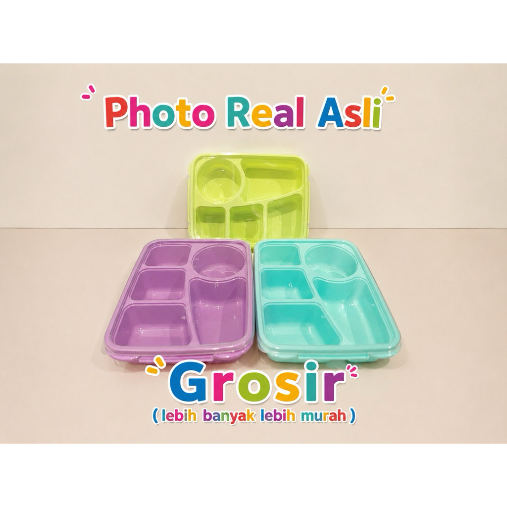 Kotak Bekal Plastik BYGY 5 Sekat 22x17x5cm | Lunch Box Food Grade Tutup Transparan | Tempat Makan Se