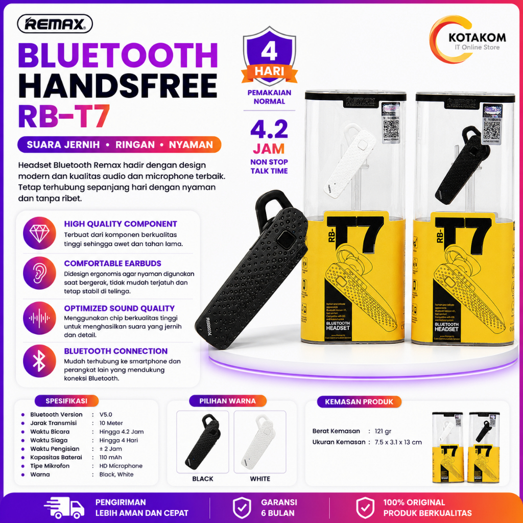 PROMO HEADSET BLUETOOTH PREMIUM REMAX HANDSFREE RB-T7 EARPHONE / HEADSET BLUETOOTH REMAX ORIGINAL