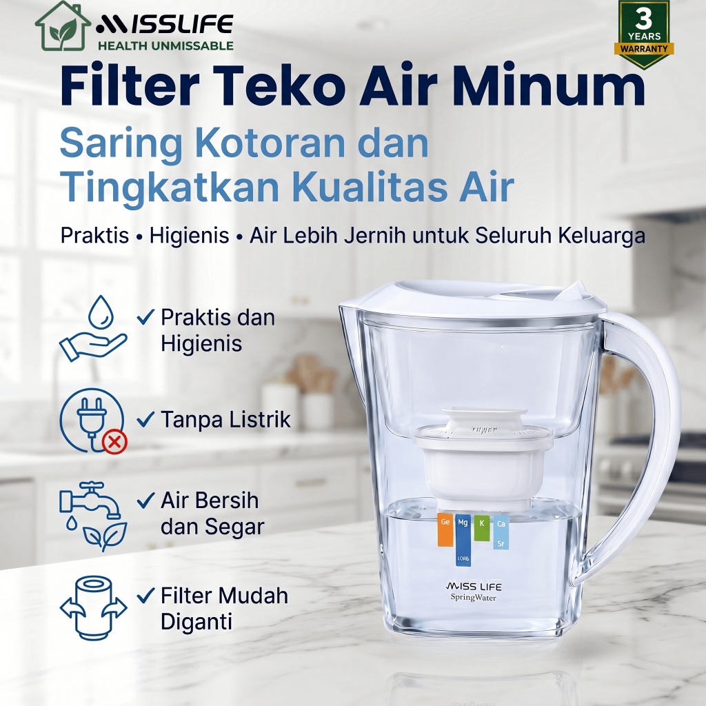 MISS LIFE Filter Air Teko Penyaring Air Anti Air Keruh Zat Besi Kapur Pasir dan Bau Cocok untuk Air 