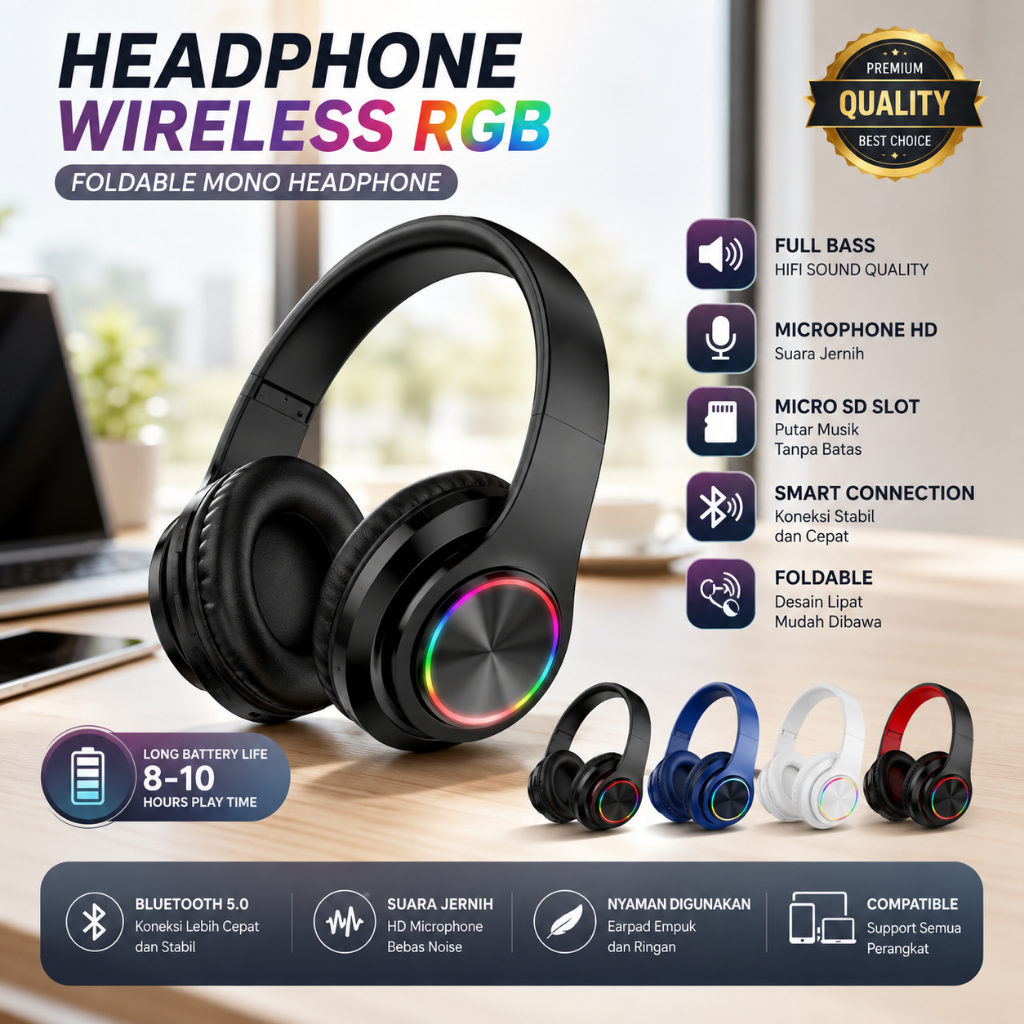 Wireless Bluetooth Headset Stereo Bass LED || B39 Bluetooth Headset Wireless LED Stereo Bass