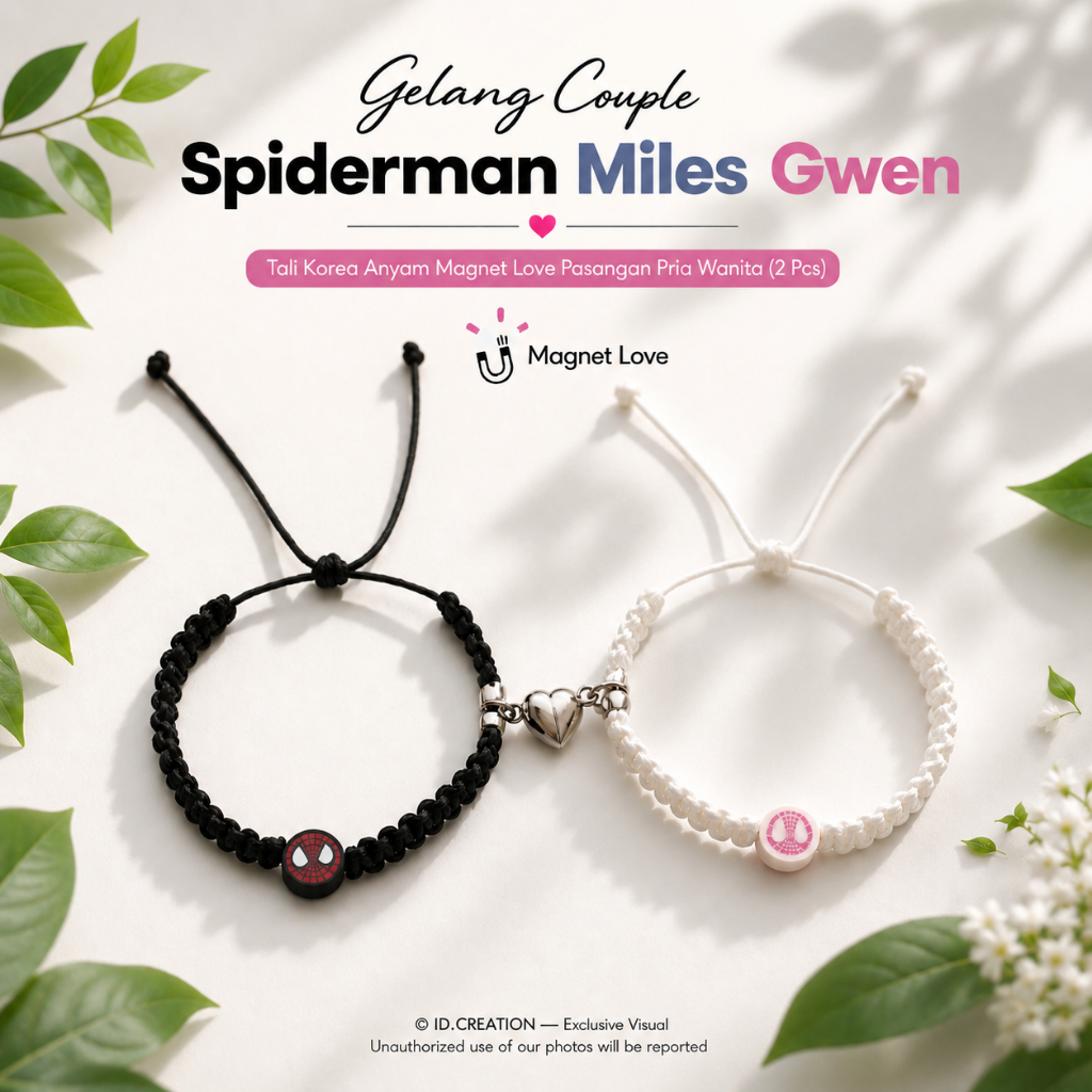 Gelang Couple Spiderman Miles Gwen - Tali Korea Rajut Anyam Magnet Love Pasangan Pria Wanita (2 Pcs)