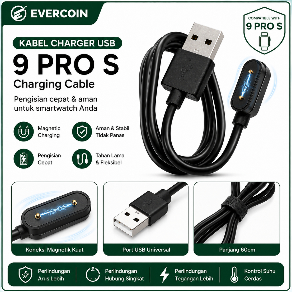 EVERCOIN  Smartwatch 9 PRO S USB charging cable (watch not included)