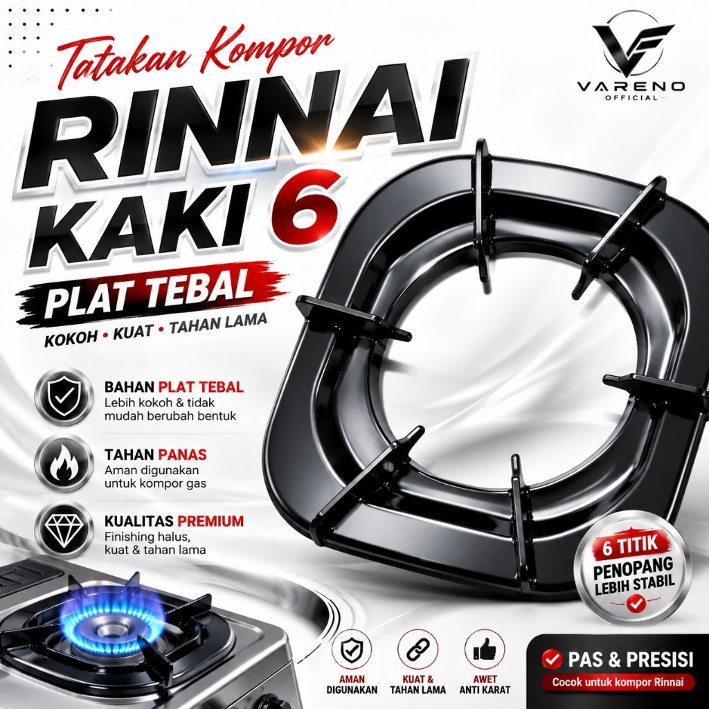 Tatakan Kompor Gas Rinnai Kaki 6 Plat Tebal Original Pengganti Dudukan Kompor RI-602BGX RI-602E RI-7
