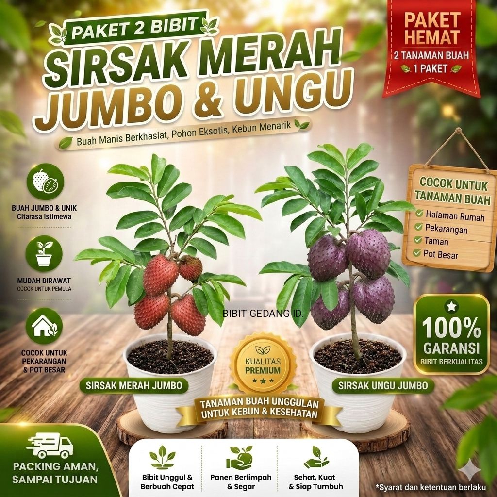 Paket hemat isi 2 bibit sirsak merah jumbo dan sirsak ungu jumbo siap tanam berkualitas