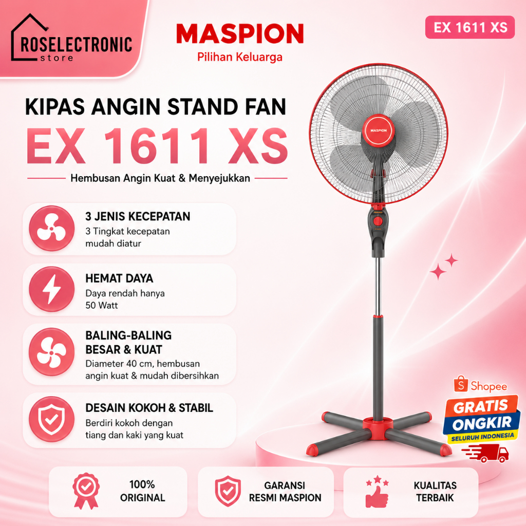 MASPION KIPAS ANGIN EX 1611 XS KIPAS BERDIRI STAND FAN TERMURAH/EX1611XS/EX-1611-XS/EX 1611 XS