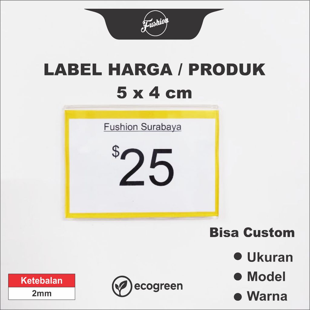 Akrilik (Acrylic) Label Nama Harga 5 x 4 cm TIDAK INCLUDE PELEKAT Label Loker Etalase Rak Tempelan D