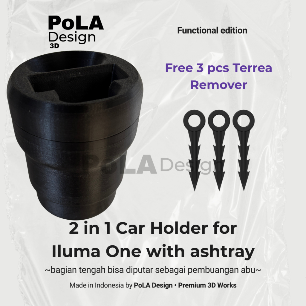 PoLA Design 2in1 Car Holder Iluma One + Asbak | Cup Holder Mobil untuk Iluma One | Asbak Holder Mobi