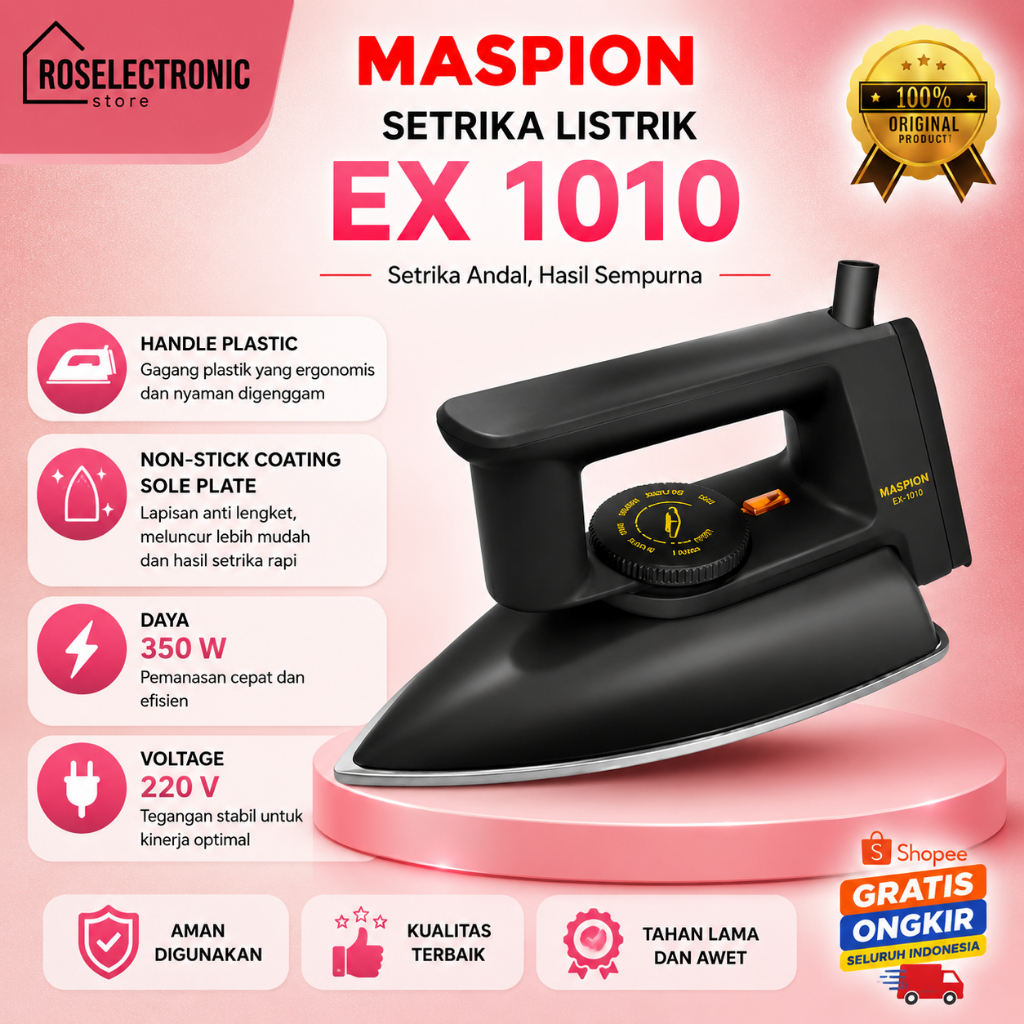 MASPION SETRIKA EX 1010 HITAM SETRIKA LISTRIK/EX1010/EX-1010/EX 1010/MASPION SETRIKA LISTRIK MURAH