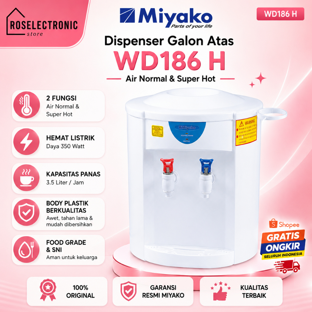 MIYAKO DISPENSER GALON ATAS WD 186H/WD186H/WD 186 H/WD-186H/WD-186-H/MIYAKO DISPENSER GALON ATAS