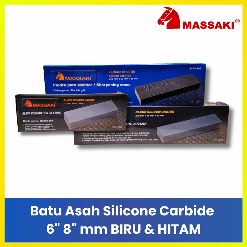 MASSAKI Pengasah Pisau Whetstone 15cm 20cm Dua Sisi Kasar Halus Cetakan Logo Timbul Alat Asah Guntin