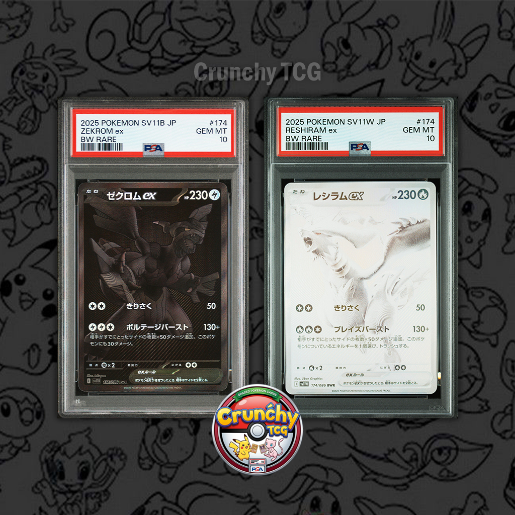 [BUNDLE 2 CARDS] PSA 10 - Zekrom ex #174 & Reshiram ex #174 - Black & White Rare (BWR) - Kartu Pokem