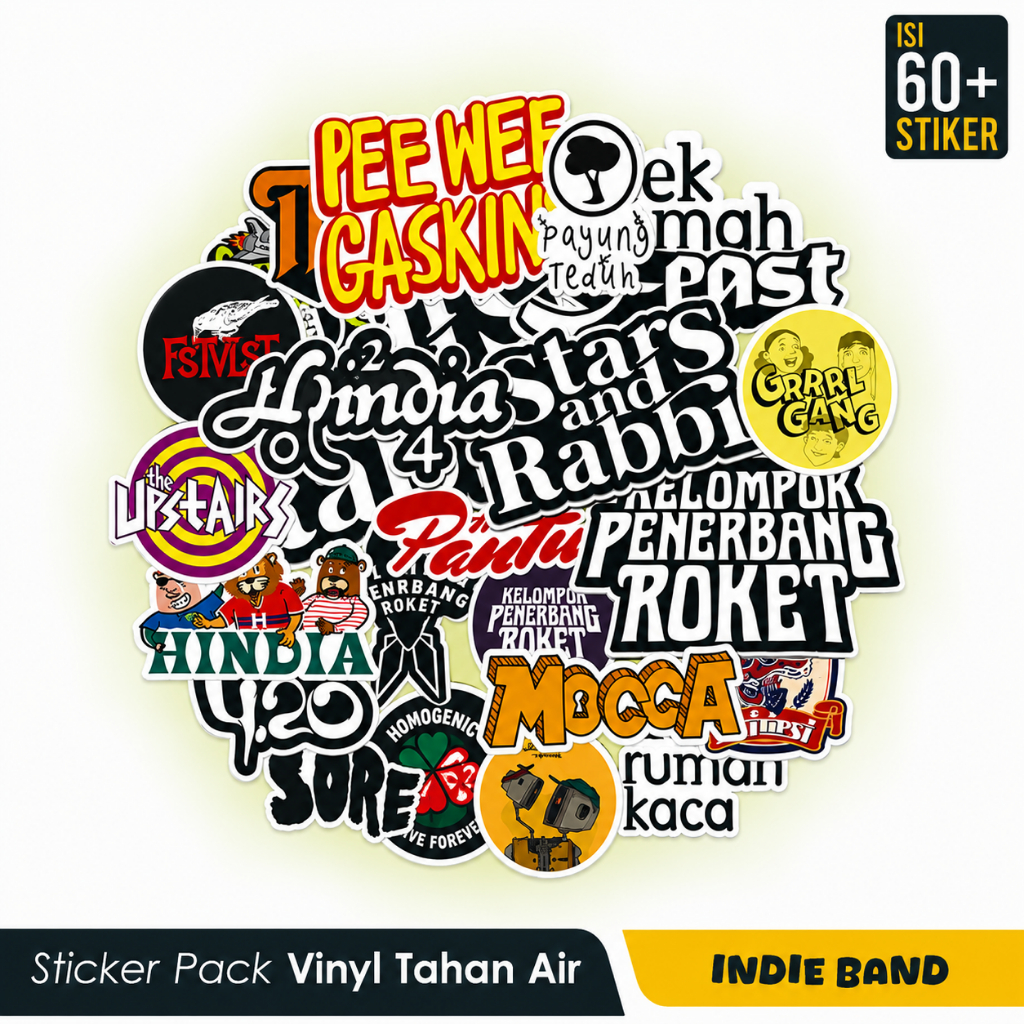 Stiker Pack Tema Band Indie Band Indonesia Hits Tahan Air Free Cutting