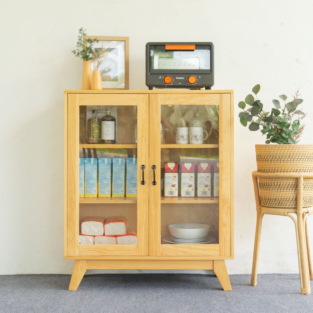 Uwitan Lemari Kaca Kecil - Rak Kayu Solid Minimalis Lemari Pajangan Display Cabinet Rak Hias Serbagu