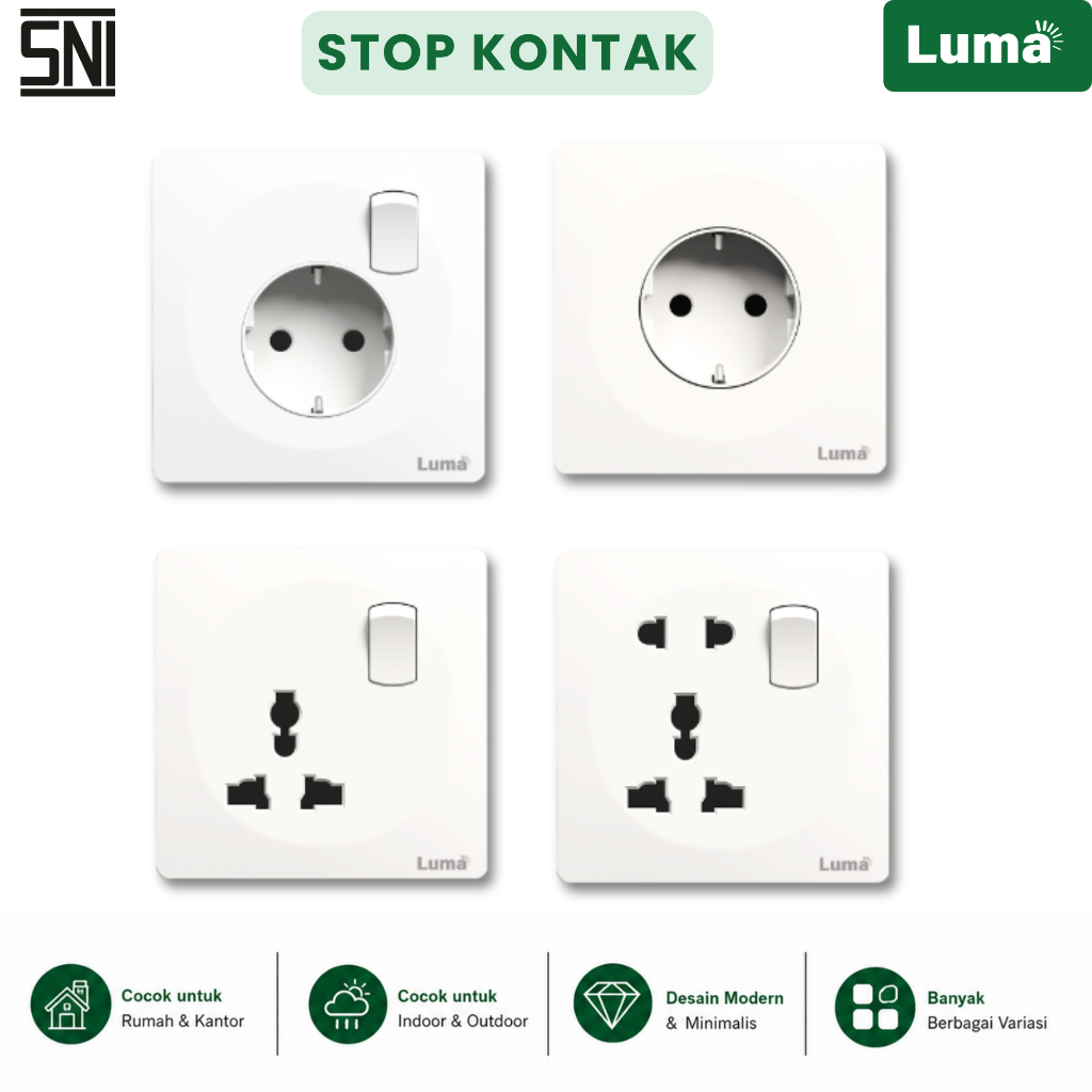 LUMA - Stop kontak 16A SNI Premium / Stop kontak Tanam Dinding Putih / Colokan Listrik Universal