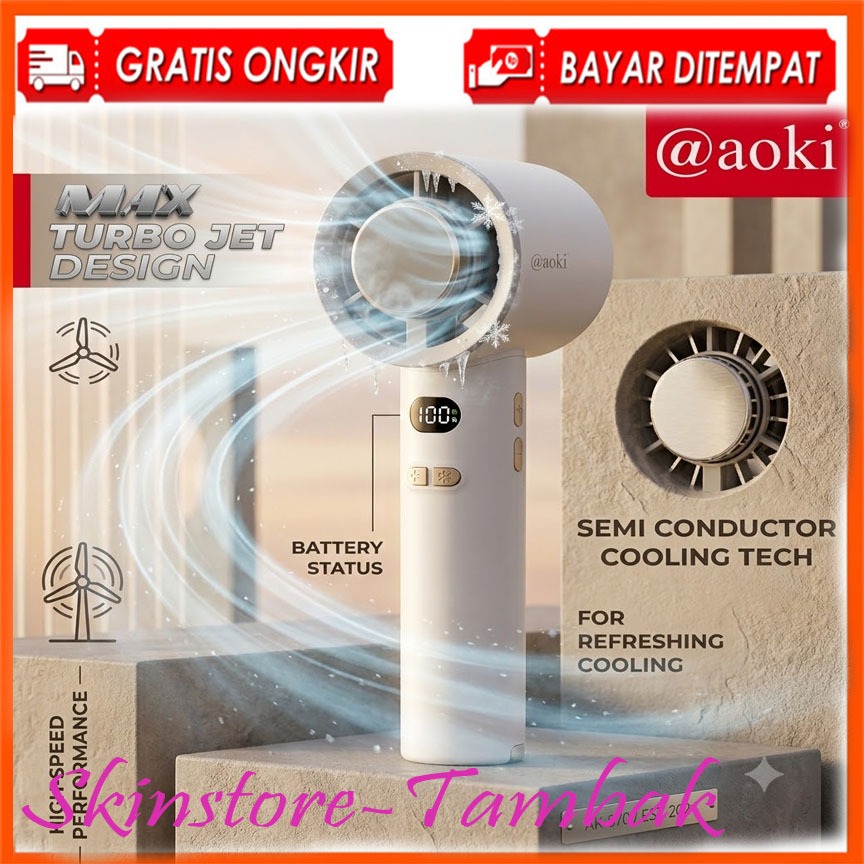 Kipas Angin Portable Genggam Aoki Fan Turbo Pendingin Es AC Mini Genggam Cas