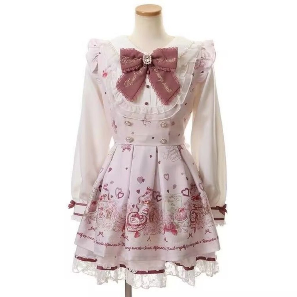 honeyL | Liz*lisa dupes Sweet and Cute Afternoon Tea Two-Piece Dress with Floral Print and Bow Navy 
