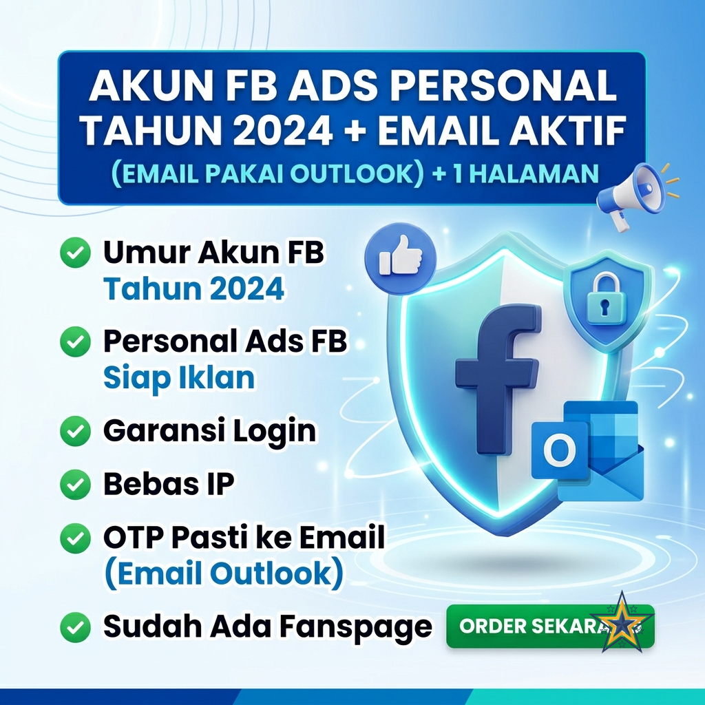 Akun FB Ads Personal Tahun 2024 + Email Aktif ( Email Pakai Outlook ) + 1 Halaman