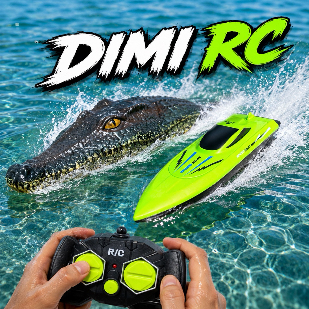 DIMI RC Speed Boat Buaya 2 in 1 – Mainan Remote Control Kapal Layar Hijau & Buaya 2.4GHz