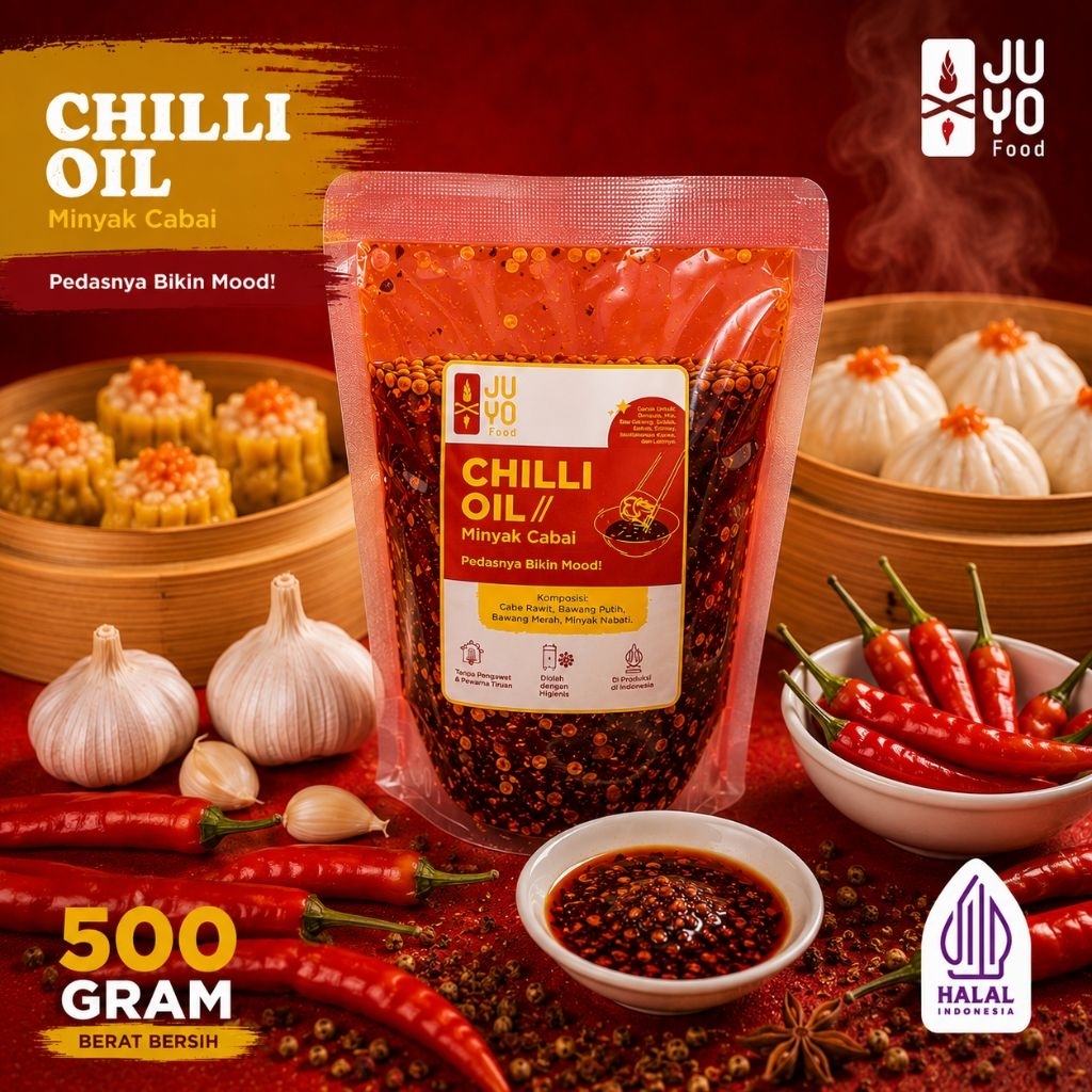 HALAL MUI CHILI OIL 500 GR MINYAK CABAI DIMSUM MIE AYAM BASRENG BASO ACI RAMEN LAMIEN. ENAK GURIH DA