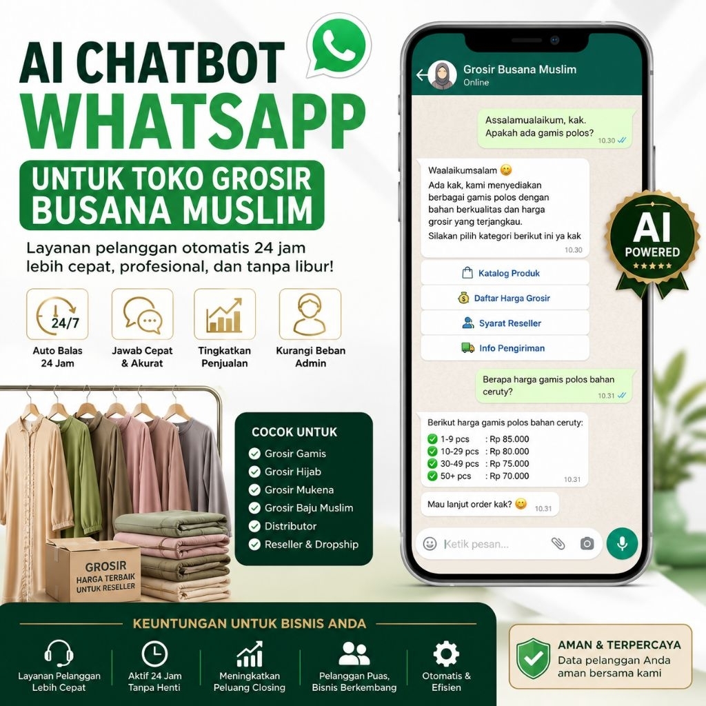 AI Chatbot WhatsApp untuk Toko Grosir Busana Muslim | Auto Balas Chat 24 Jam | AI Customer Service |