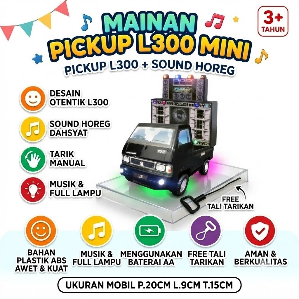 Sakusi- 1 Set Mainan Mobil Pickup L300 + Sound Horeg Audio Ukuran Mini