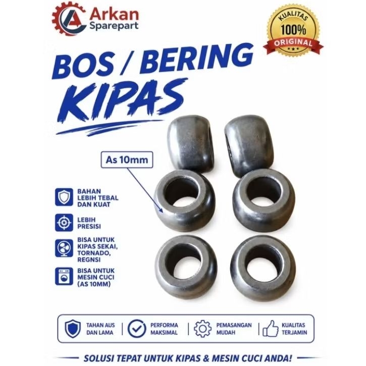 Bos Bearing Kipas Angin & Mesin Cuci As 10mm Bulat 20x10x13mm | Bushing Boshing Dinamo Sekai Tornado