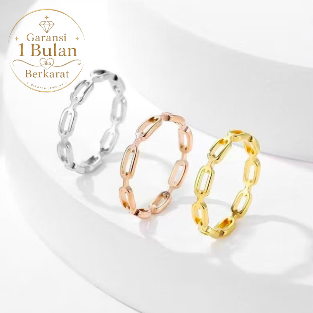 Cincin Rantai Titanium Wanita Pria Anti Karat Gold Silver Rose Gold Ring Fashion Minimalis Elegan Pr