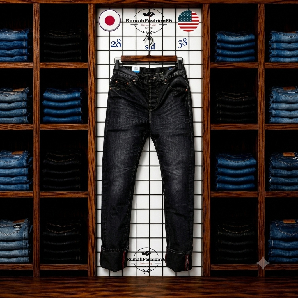 [FREE ONGKIR XTRA] JEANS ORIGINAL DENIM SELVEDGE - JEANS BLACK WASH PRIA - CELANA PANJANG - CELANA M