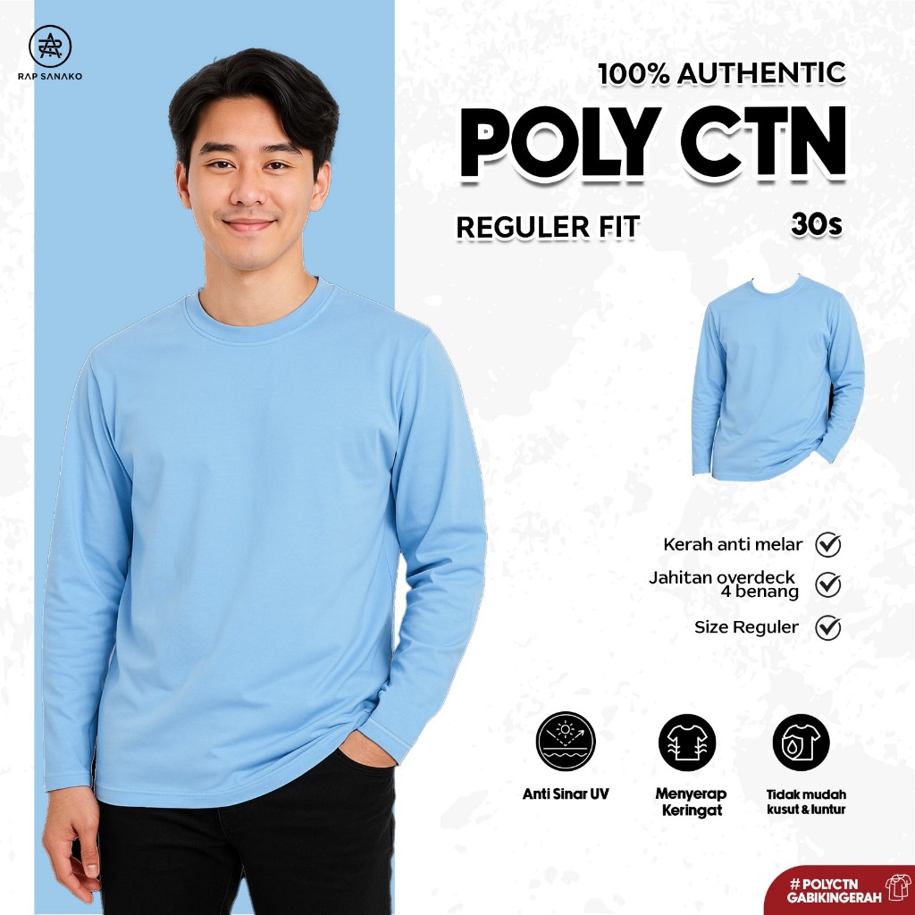 Kaos Polos Pria Wanita 30s Lengan Panjang ( Dengan Handfeel Katun 100% Polyester 30s )