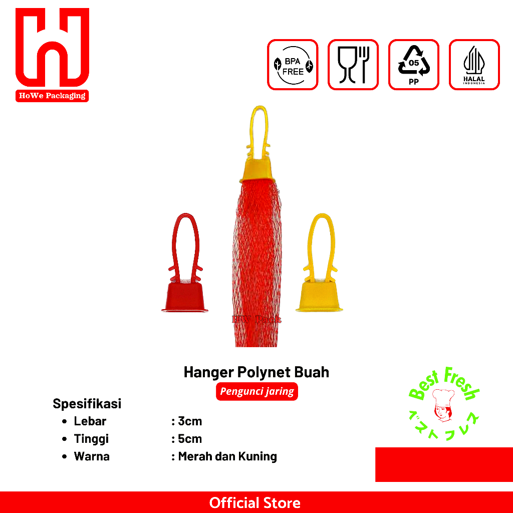 Best Fresh Hanger Buah Polynet Original Pengunci Jaring Buah Polynet Plastik PP untuk Buah Segar, Sa