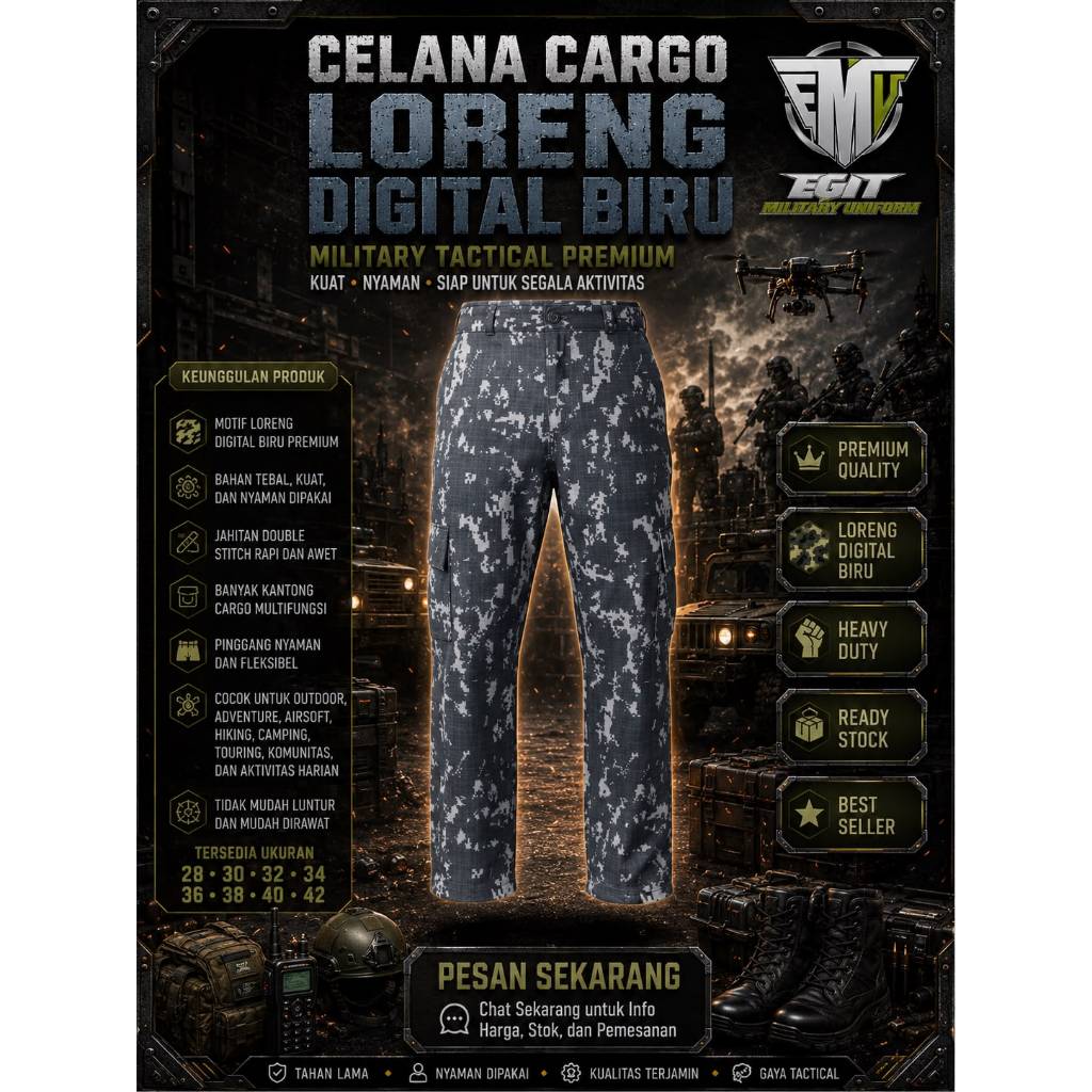 CELANA PANJANG LORENG DIGITAL BIRU PDL