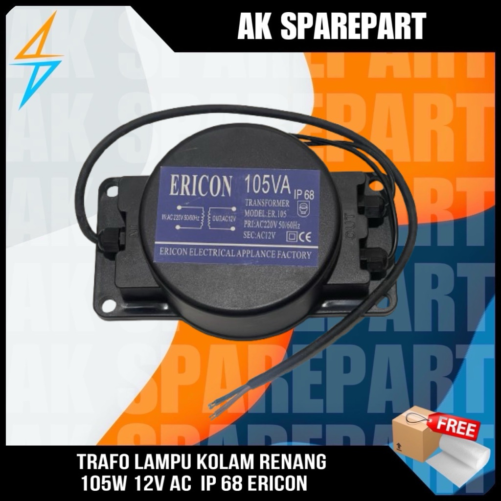 TRAFO LAMPU KOLAM RENANG ERICON 105W 12V AC  IP68