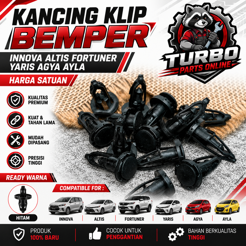 Kancing Klip Bemper Innova Altis Fortuner Yaris Agya Ayla | HARGA SATUAN
