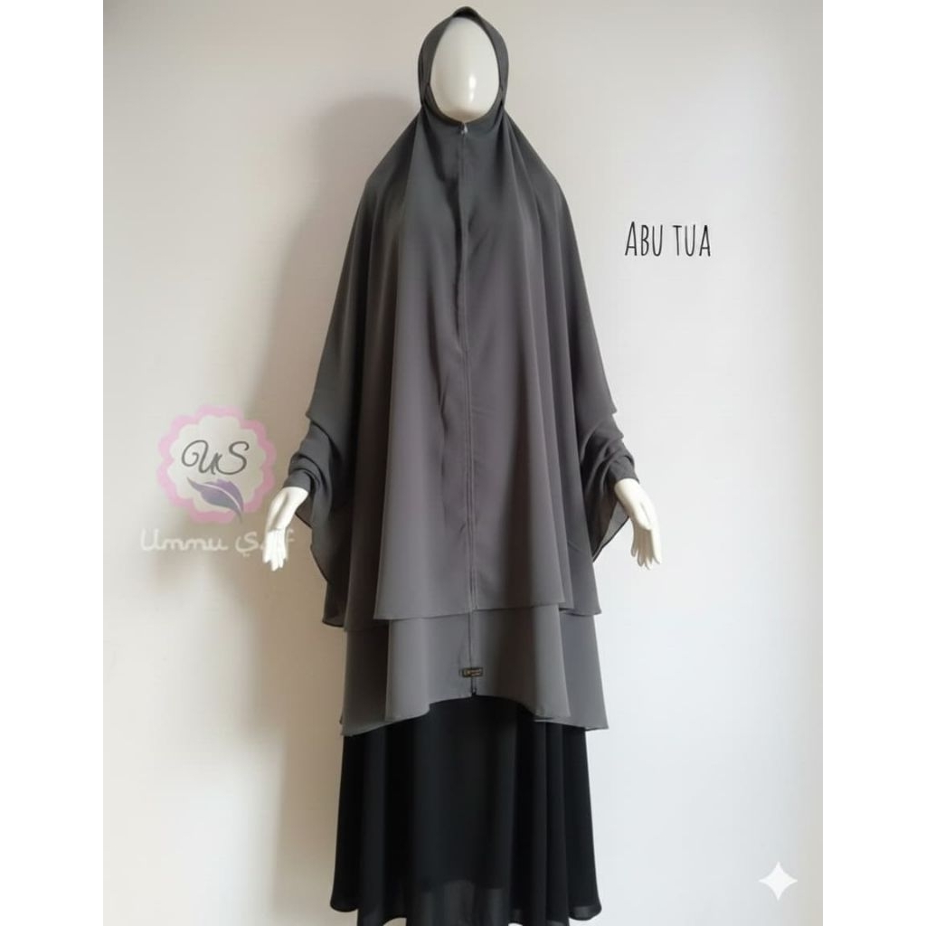 Khimar Ceruty 2 layer jumbo warna abu tua