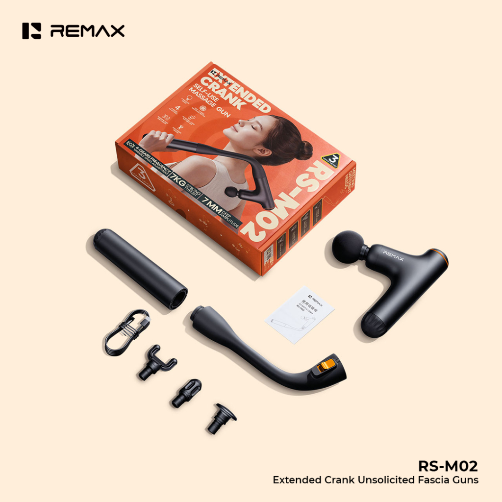 Remax RS-M02 Massage Gun Original Alat Pijat Elektrik Deep Tissue Fascia Gun Rechargeable 4 Head 3 M