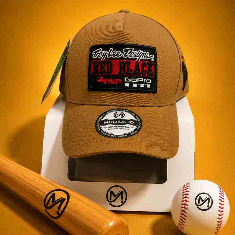TOPI BASEBALLBORDIR RED BLACK TROY LEE DESIGN COKELAT UNDER MERAH FULL BAHAN KATUN PREMIUM