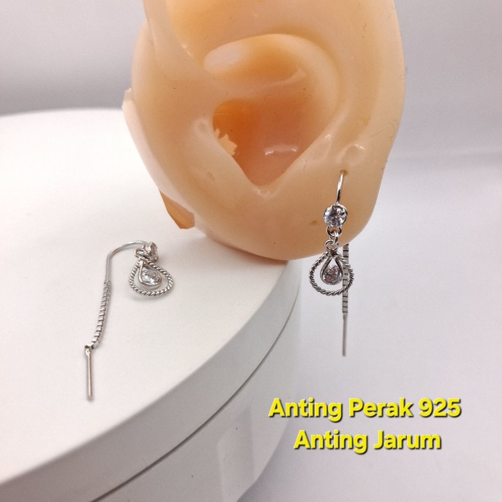 Anting Perak 925 Asli Model Jarum Permata Tetes Air Elegan - Anting Jarum Tusuk Permata Tetes Air Wa