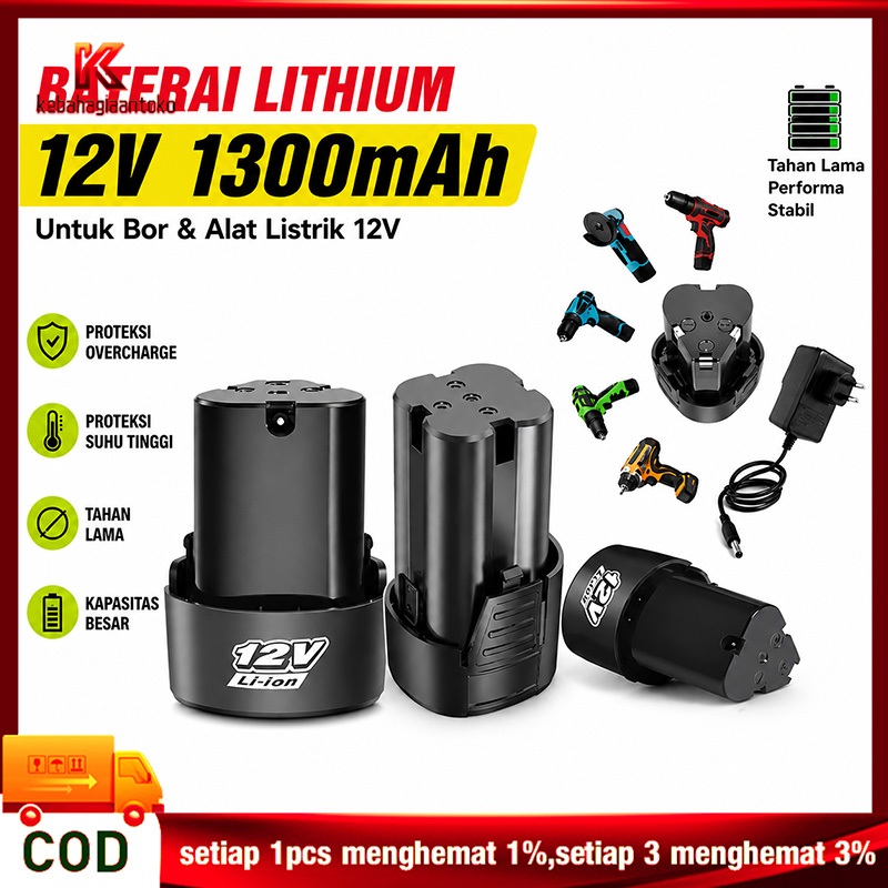 Baterai Bor Litium Li-Ion 12 Volt Baterai Bor Electric Cordless Rechargeable 3000 MAH Original JLD/B