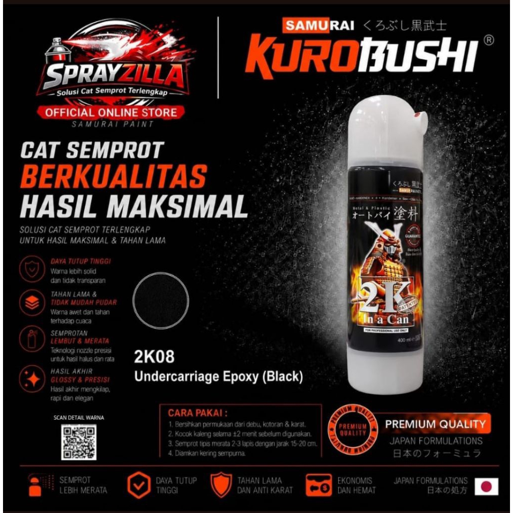 Samurai Paint Epoxy 2K08 Undercarriage Epoxy Black #2k08 Cat Aerosol Kualitas Kompresor