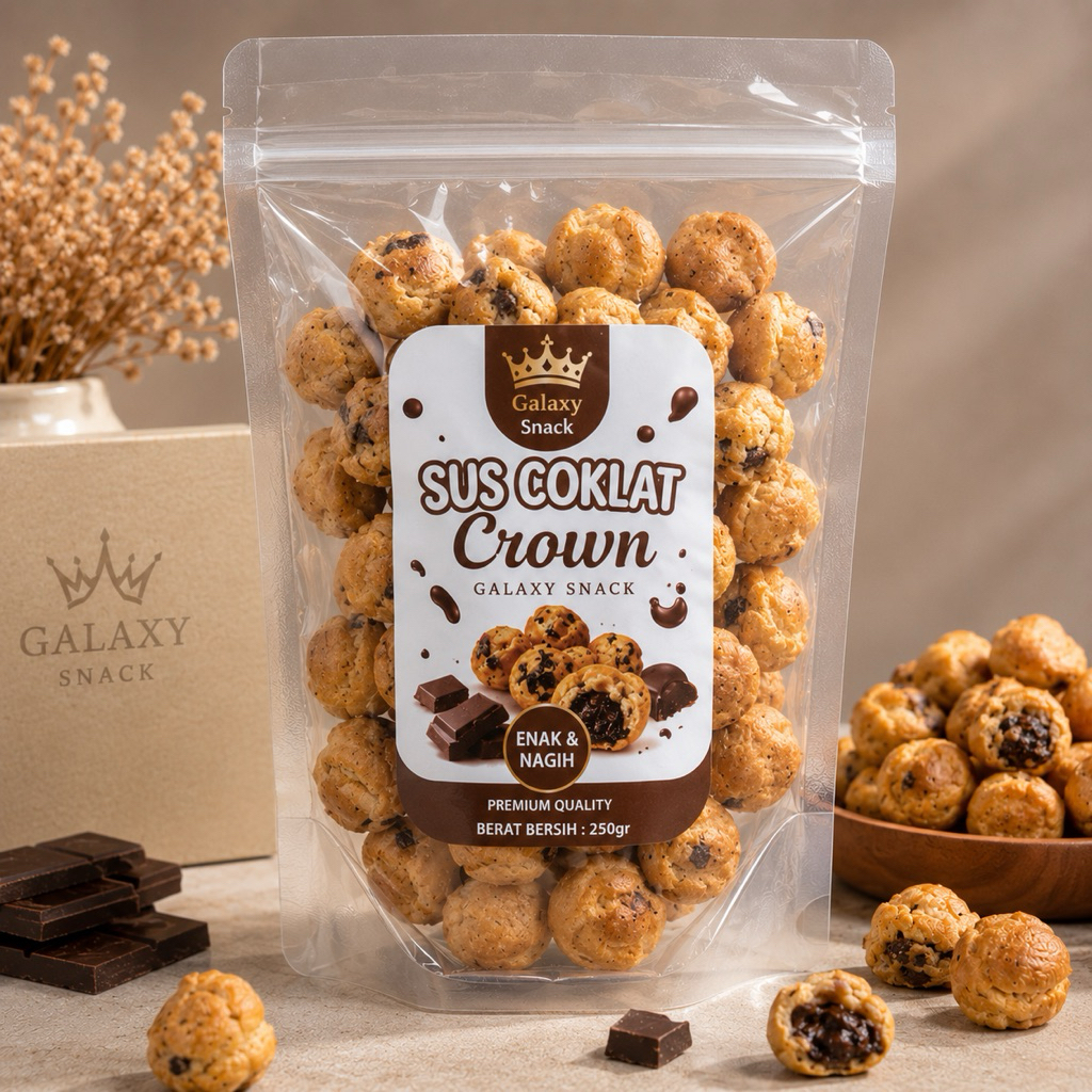 Soes Coklat Kiloan Crown 250gr 500gr 1kg / Kue Sus Kering Isian Coklat Lumer Premium Cemilan Snack M