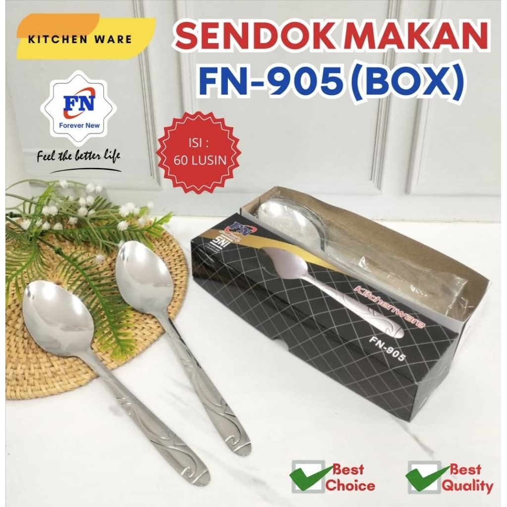 FN905(1lusin/12pcs)-SENDOK MAKAN STAINLESS STEL TEBAL FN-905 SNI WADAH BOX